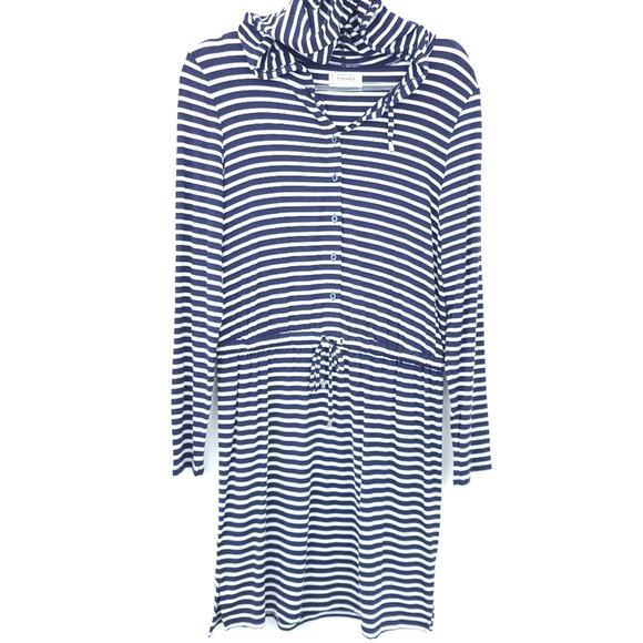 mott 50 Other - NEW Mott 50 Swimsuit Coverup Dress UPF 50 Small Blue Stripe Hooded Long Sleeve
